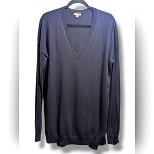 GAP Navy Blue Long Sleeve V-Neck Merino Wool Blend Knit Drop Shoulder Sweater- L
